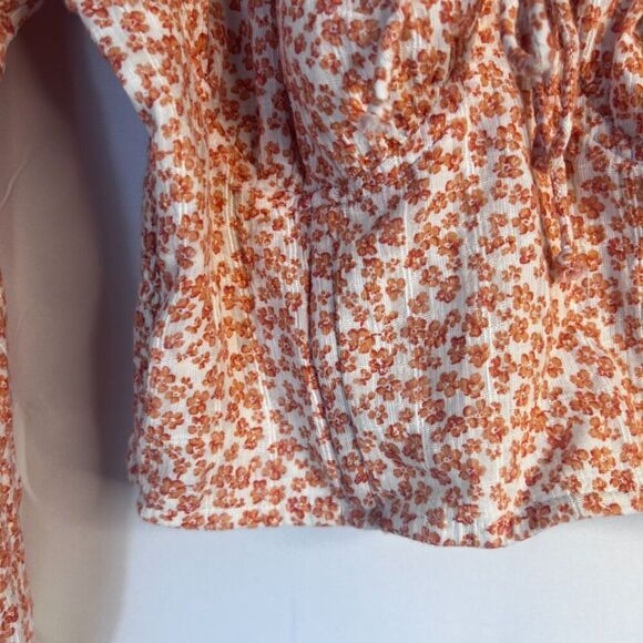 American Eagle Orange Floral Print Cropped Long Sleeve Peasant Top Size Small - Picture 5 of 11